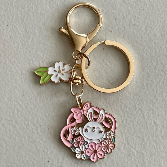 White Rabbit Bow Ribbon Keychain Purse Charm - Picture 1 of 4